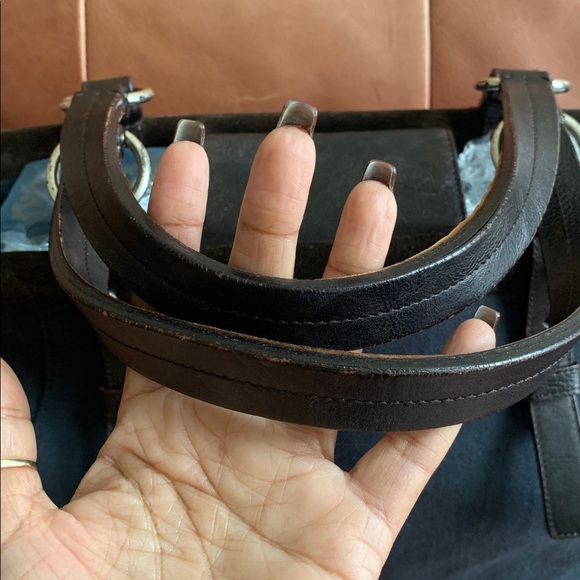 💙🤎Stylish Yves Saint Laurent Navy Canvas and Brown Suede Trim Tote Bag🤎💙 - Picture 7 of 13